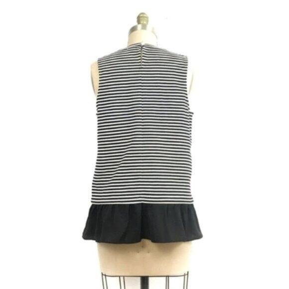 J.CREW Black/White Striped Ruffle-Hem Tank Top Sleeveless Ponte Blouse Small - Picture 3 of 9